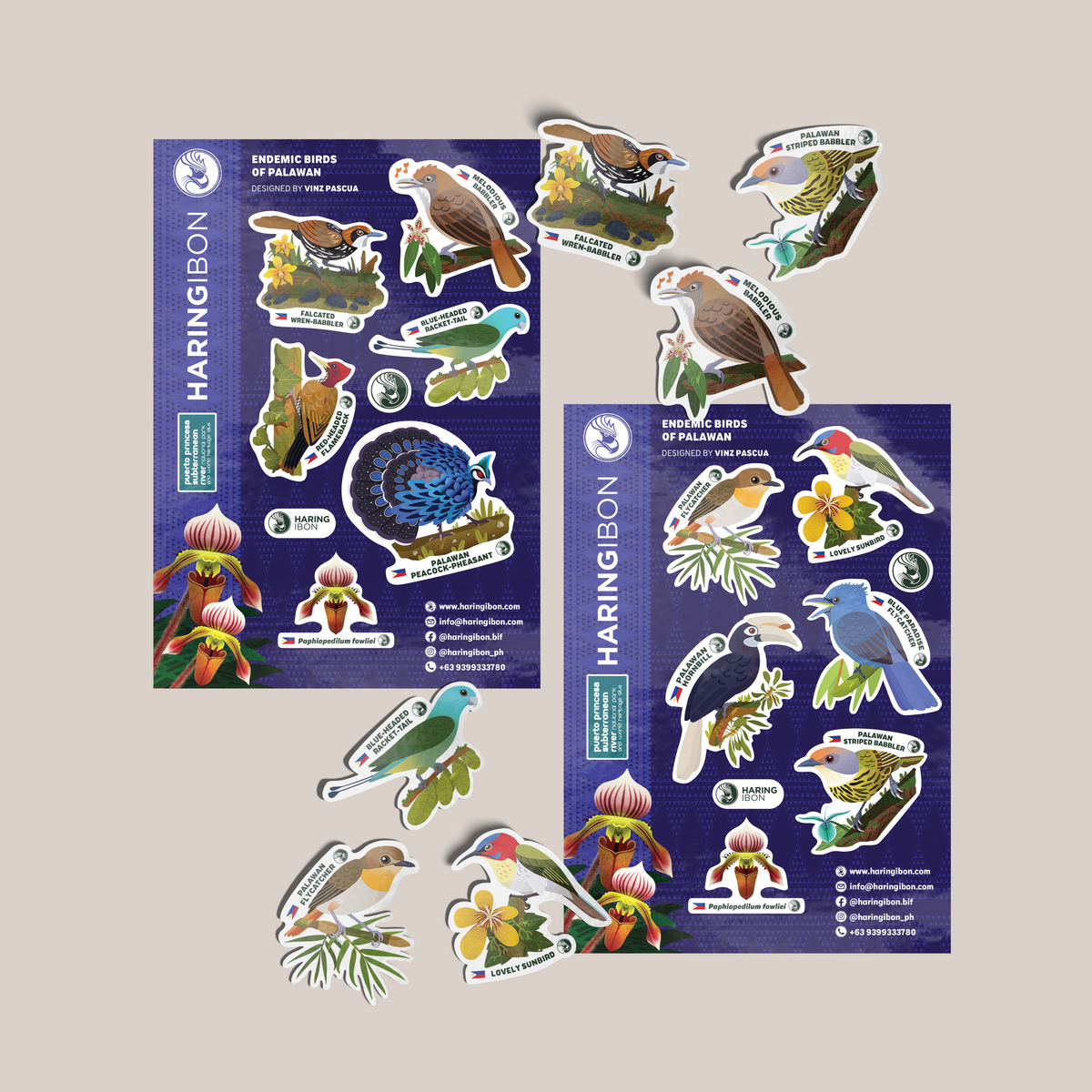 Endemic Birds of Palawan Stickers 2-set